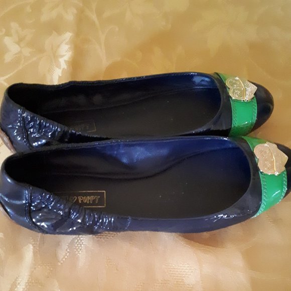 COACH Dark Blue Gold Logo Ballerina Flats Shoes 39 - Picture 2 of 3